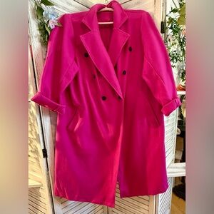 Vintage 80s Hot Pink Power Coat 2X Barbiecore Double Breasted Statement Jacket